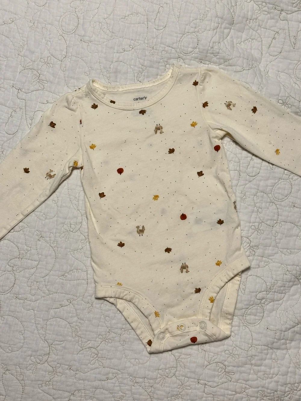 Carter's Cream Long-Sleeve Bodysuit with Autumn Dots and Leaf Print